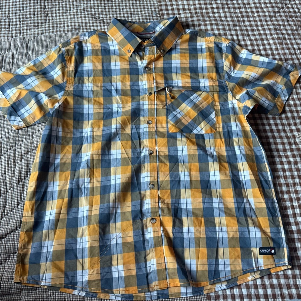 Canada Weather Gear Short Sleeve Button Down Shirt Mens Large Mesh New